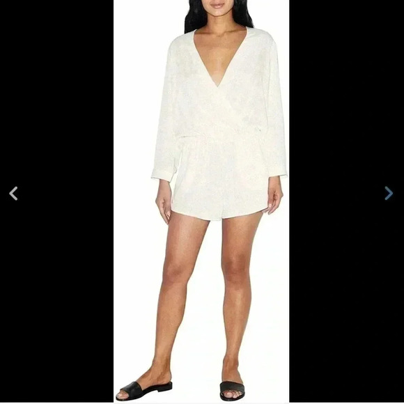 American Apparel Women Sz Small White Viscose Long Sleeve Crossfront Romper NWOT - Picture 11 of 11